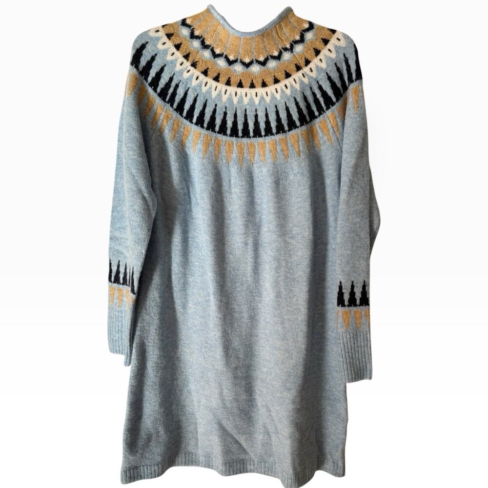NWT CeCe Blue Fair Isle Mock Neck Sweater Dress Size Large